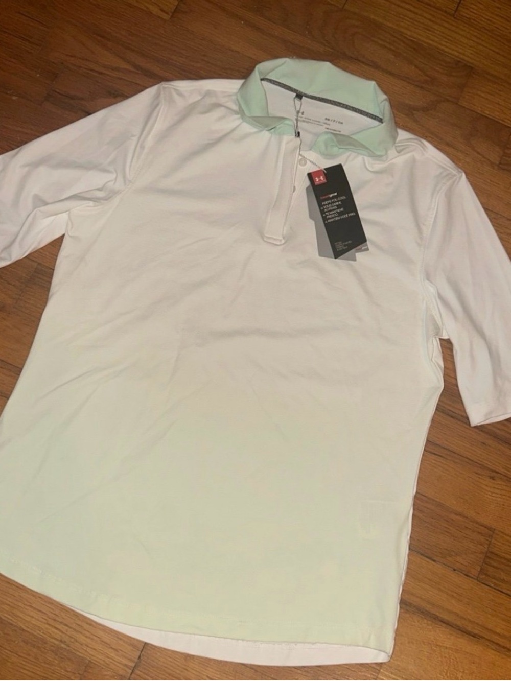 Under Armour Men's White Polo with Mint Collar - Performance Short Sleeve